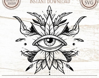 Boho Eye Illustration PNG SVG, Mystical Eye, Third Eye Wall Art, Spiritual Tattoo Design, Floral Eye Graphic, Witchy Home Decor Download