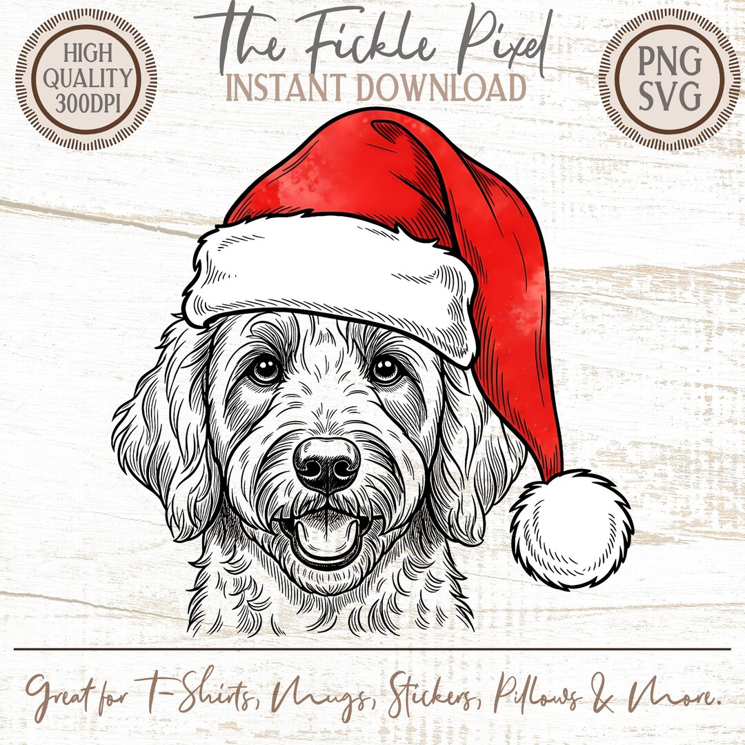 Golden Doodle Santa Hat PNG, Christmas Dog Clipart, Festive Pet Art ...