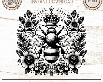 Queen Bee Crown PNG, Vintage Honeycomb Clipart, Royal Bee Graphic, Floral Sublimation Design, Instant Digital Download