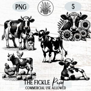 Cow PNG Bundle, Cow Head Flowers, Cow Heifer and Calf png, Funny Cow, Commercial License, pod Graphics, Laser and Cricut Files