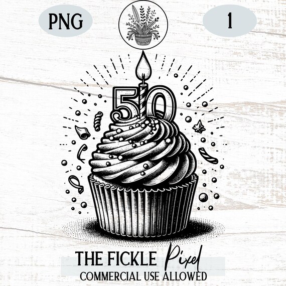Clipart vectoriel Cupcake 50e anniversaire autocollant (usage commercial)  (PNG) - Etsy France, image size:570x570