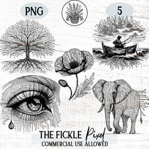 Pakiet grafiki PNG Circuit Board Art, Neural Pathway Clipart Eye Tree Fishing Set, Rysowanie ilustracji technologii, Użytek komercyjny