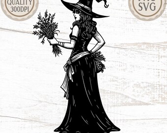 Green Witch Herb Bouquet Vintage Illustration: Witchy Wall Art (Digital Download PNG 300dpi)