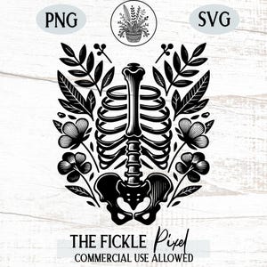 花のスケルトンSVG PNG、カイロプラクターpng、スケルトン、商用利用、即時ダウンロード、クリカットカットファイル、PODグラフィックス