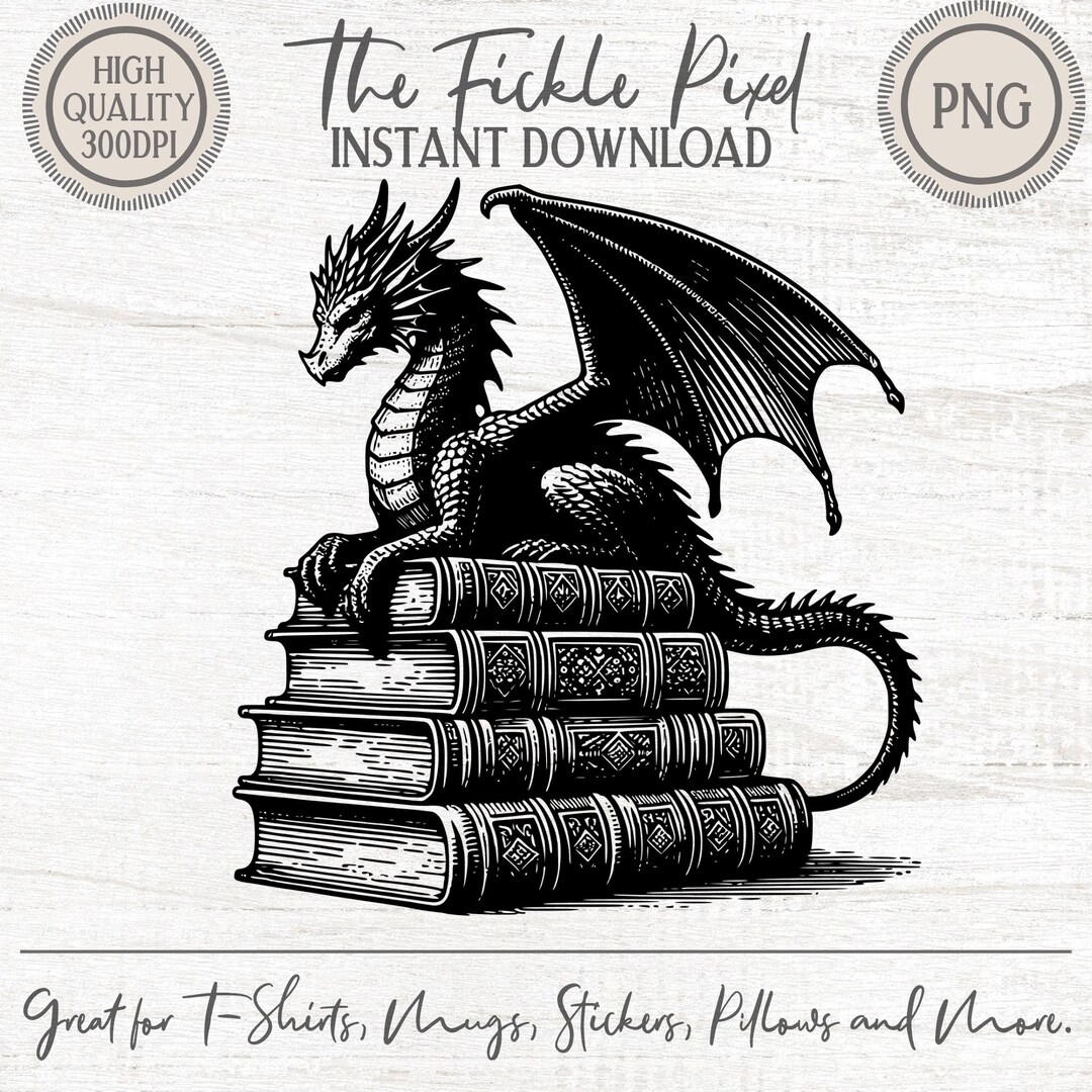 Dragon on Books PNG Clipart | Fantasy Mythology Graphic for DTF Tattoo ...