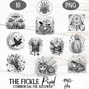 Mystical Magic PNG Clipart Bundle | Witchy Moon, Crystals, Cats & Celestial Designs | Halloween and Spiritual Art | Commercial Use