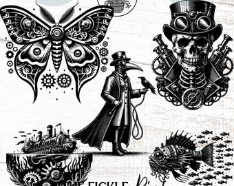 Steampunk Clipart PNG Bundle, Fantasy Graphics (Commercial Use)