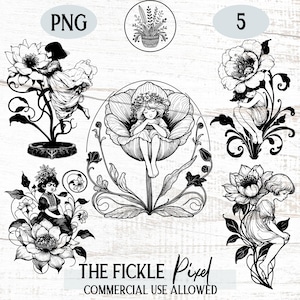 Art Nouveau PNG Graphic Bundle 1, Jugendstil Clipart, Art Deco Flower Fairie, Art Nouveau Clip Art Old Book Illustration, Commercial Use
