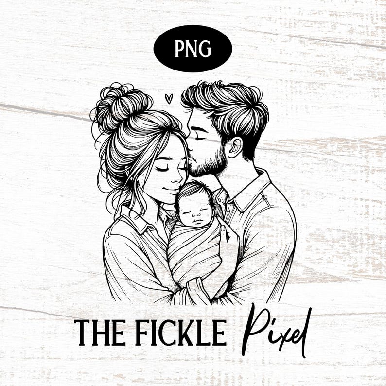 Family Line Art PNG, Mom Dad Baby, Sublimation Cricut Cut File (digital ...