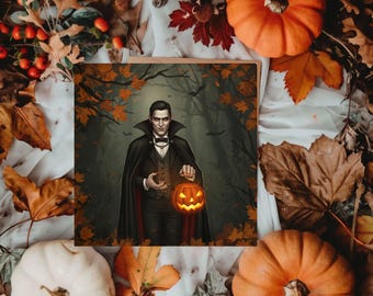 幽霊の森の吸血鬼プリント：不気味なハロウィーンのジャック・オー