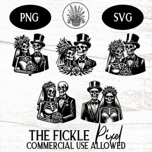 Skeleton Bride Groom Wedding SVG PNG Graphic Bundle, Gothic Bride and Groom, Halloween Spooky Wedding Clipart Design, Laser and Cricut Files