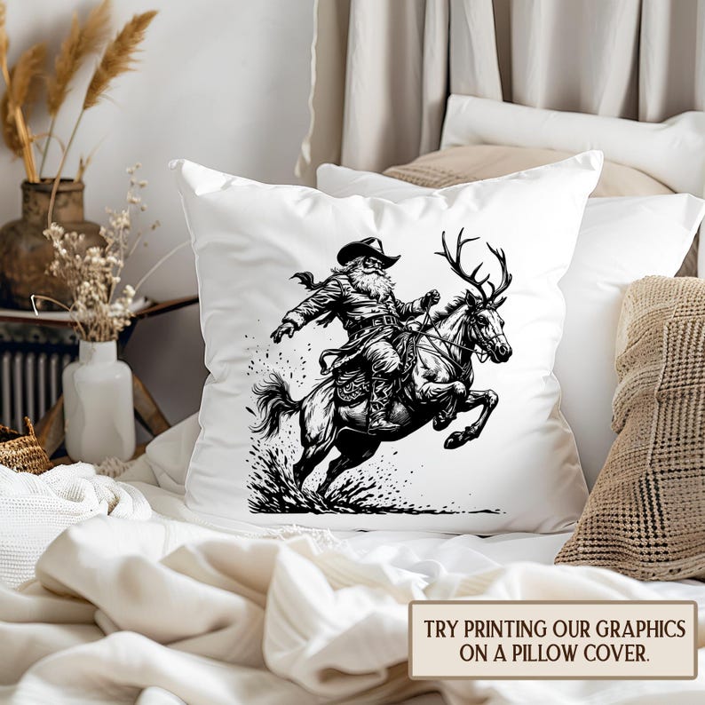 Rodeo Santa Christmas SVG PNG - Cowboy Hat Reindeer Western Holiday Design - Instant Download Sublimation Shirt Decal