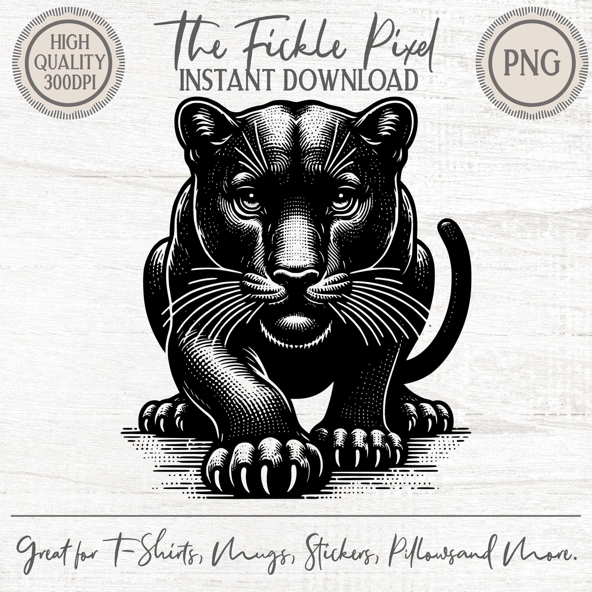 Black Panther Woodcut PNG | Bold Wildlife Clipart | High Contrast