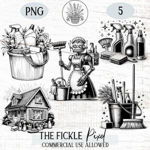 House Cleaning Tools PNG Bundle, Mop, Broom (Digital Download)