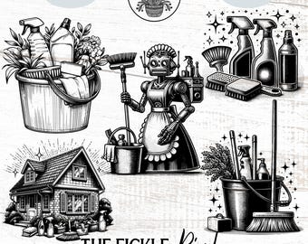 House Cleaning Tools PNG Bundle, Mop, Broom (Digital Download)