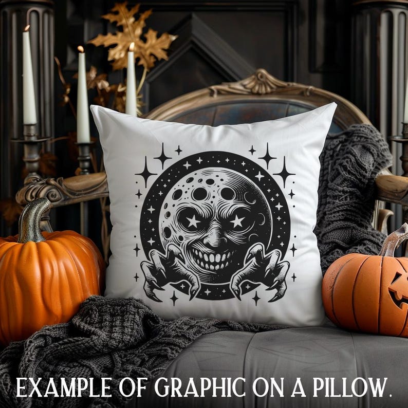 Evil Moon PNG SVG – Scary Full Moon With Claws & Creepy Face | Vintage ...