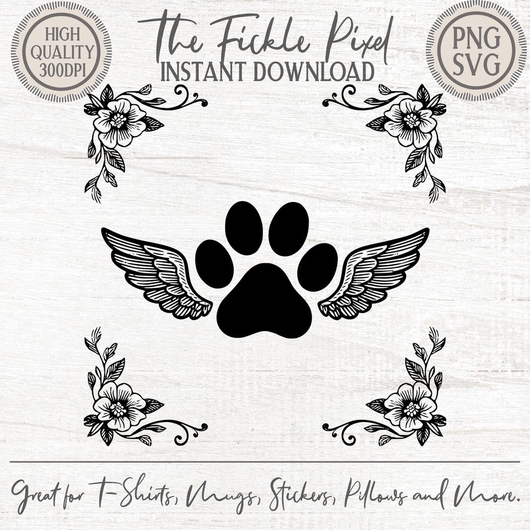 Angel Paw Wings PNG Clipart, Pet Memorial Graphic, Black White Digital ...
