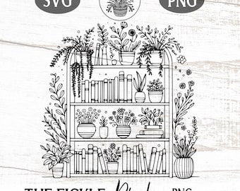Estantería con plantas SVG, Amante de los libros PNG (Descarga digital)