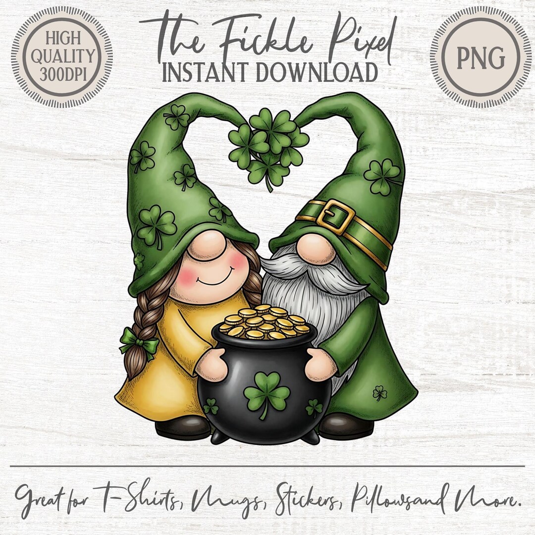 St Patricks Day Gnomes PNG, Lucky Couple With Gold Pot Clipart ...