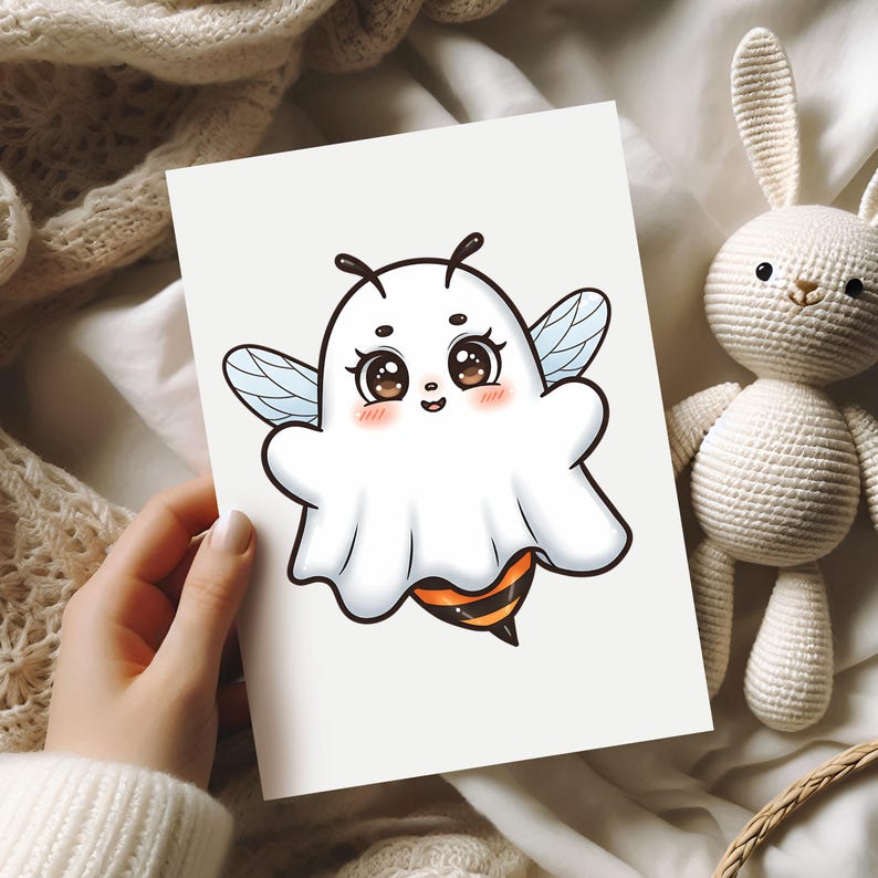 Cute Ghost Bumble Bee PNG, Halloween Clipart Digital Download, Kawaii ...