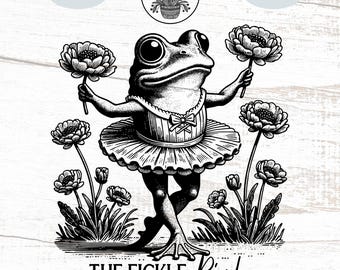 Frog in Tutu With Flowers Cottagecore Graphic Wall Art PNG, For POD Sublimination, Toad Tutu Clipart Commercial Use