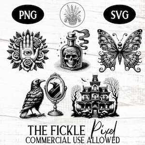 Victorian Gothic Clipart PNG SVG Bundle, Mystical Clipart, Gothic Vector, Dark Fantasy Illustration, Cricut files, Commercial Use