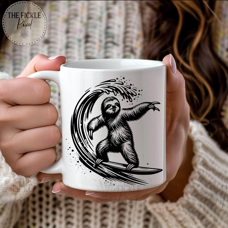 Surfing Sloth SVG PNG Clipart Bundle, Ocean Sloth Graphic, Digital ...