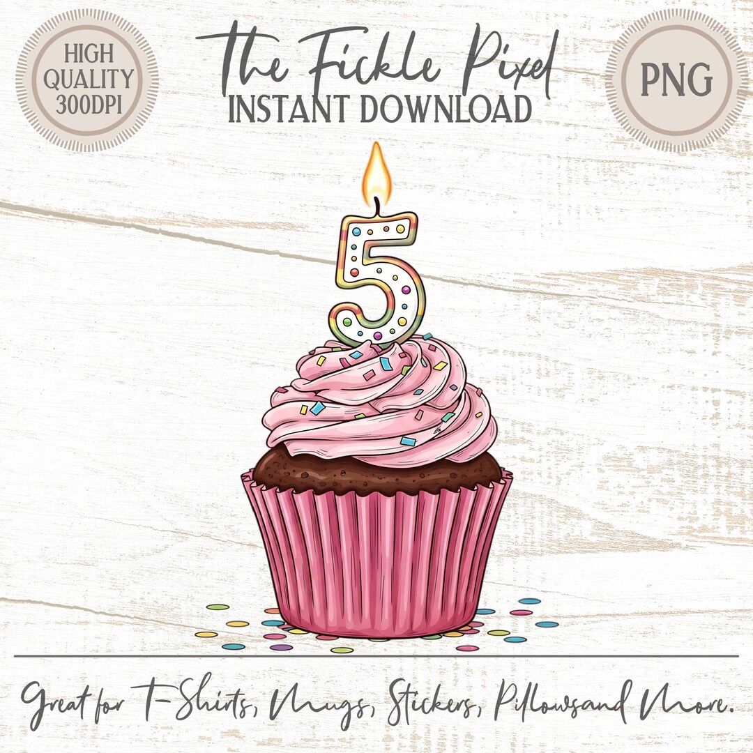 5th Birthday Cupcake PNG | Fifth Bday Party Clipart | Pink Frosting ...