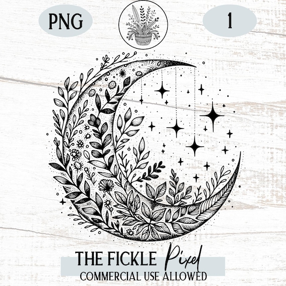 Boho Moon Floral Stars Art | Celestial PNG SVG (Digital Download)