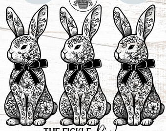 Floral Chinoiserie Bunny PNG, Easter Clipart (Digital Download)
