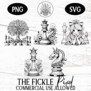 Floral Filigree Chess PNG SVG Clipart Bundle, Vintage Chess, Printable Dainty Style Chess, Digital Download,Paper Craft, Commercial License