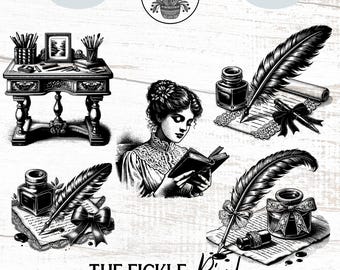 Vintage Victorian Writing Scene PNG Bundle (Digital Download)