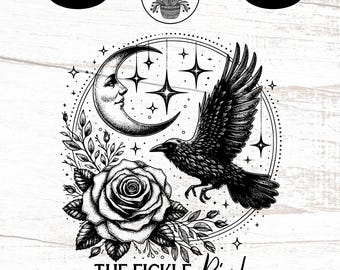 Gothic Raven Tattoo Clipart | Moon, Roses PNG (Commercial Use)