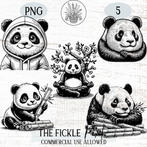 Paquete de diseños PNG de panda, imágenes prediseñadas de panda adorable, archivos de corte de panda para Cricut, paquete de arte de sublimación PNG