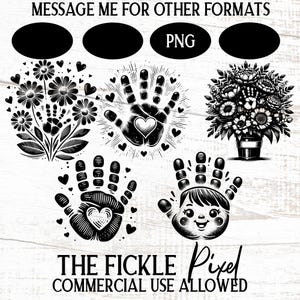 Pacchetto impronte di mani PNG, impronte di mani Cricut, fiori di impronte di mani di arte scolastica, uso commerciale, file PNG Cricut, impronte di mani PNG, download immediato