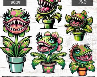 Funny Carnivorous Horror Plant Set PNG | 5 Little Shop of Horrors Designs | Audrey 2 Clipart Halloween Cricut Cut Files | 300dpi