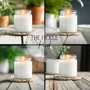 White Jar Candle No Lid 4 Mockup Bundle, Light Airy Featured Mock Ups Add Your Design, Mockup for Clear Jar 9oz, Printed Mint Candle Mockup
