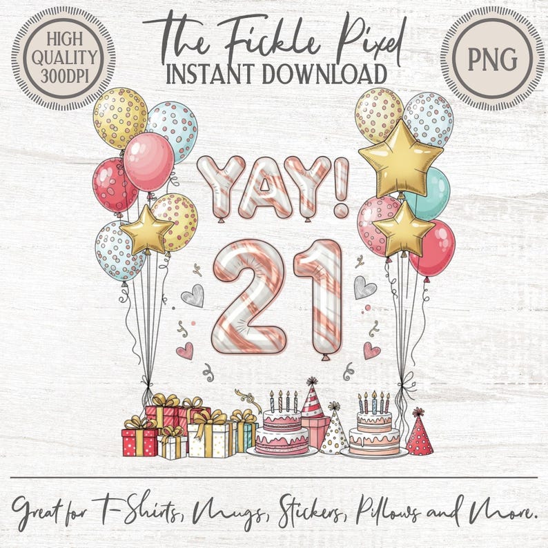 21st Birthday PNG Clipart | YAY 21 Balloon Text | Pastel Party Graphics ...
