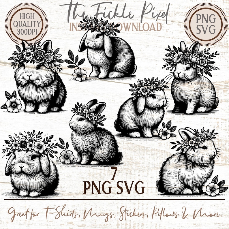 Rabbit Flower Crown 7 PNG SVG Bundle | Spring Easter Bunny Clipart ...