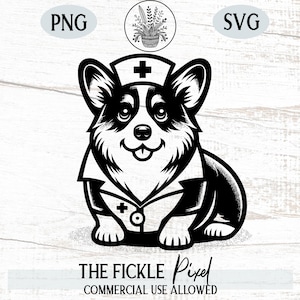 Nurse Corgi SVG PNG | Cute Cartoon Dog in Scrub & Cap | Vintage Style Clipart for Stickers, Shirt More | Instant Download | Commercial Use