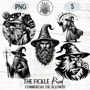 Wizard Magical PNG Bundle, Wizard And Staff Design, Fantasy Spellcaster Clipart, Enchanted Wizard Art, Cricut Laser File, Commercial Use