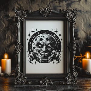Evil Moon PNG SVG – Scary Full Moon with Claws & Creepy Face | Vintage Halloween 300dpi Graphic for Shirts, Mugs, Crafts and Download