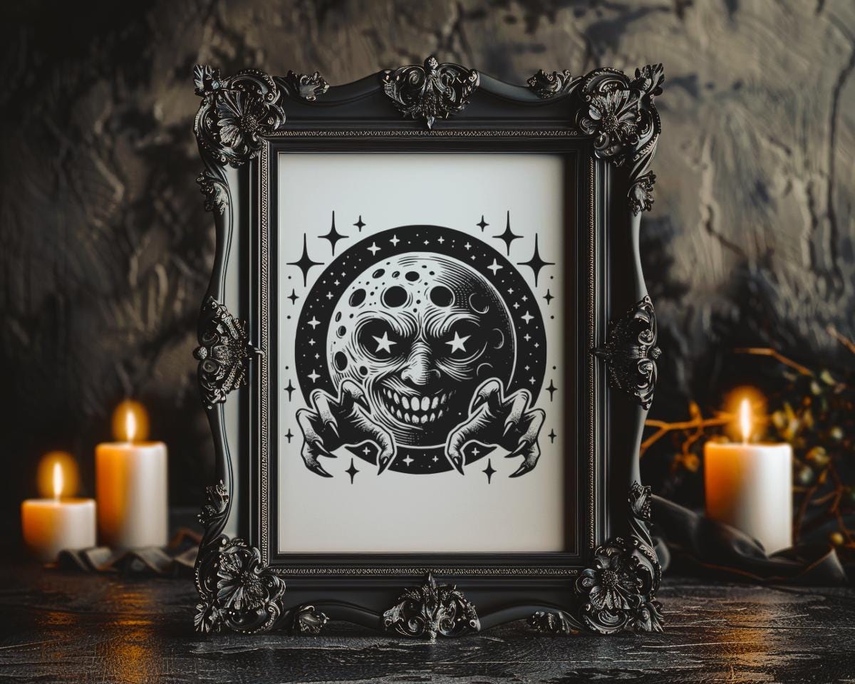 Evil Moon PNG SVG – Scary Full Moon With Claws & Creepy Face | Vintage ...