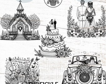 Wedding Day Illustration PNG Bundle, Floral Venue Graphics (Commercial Use)