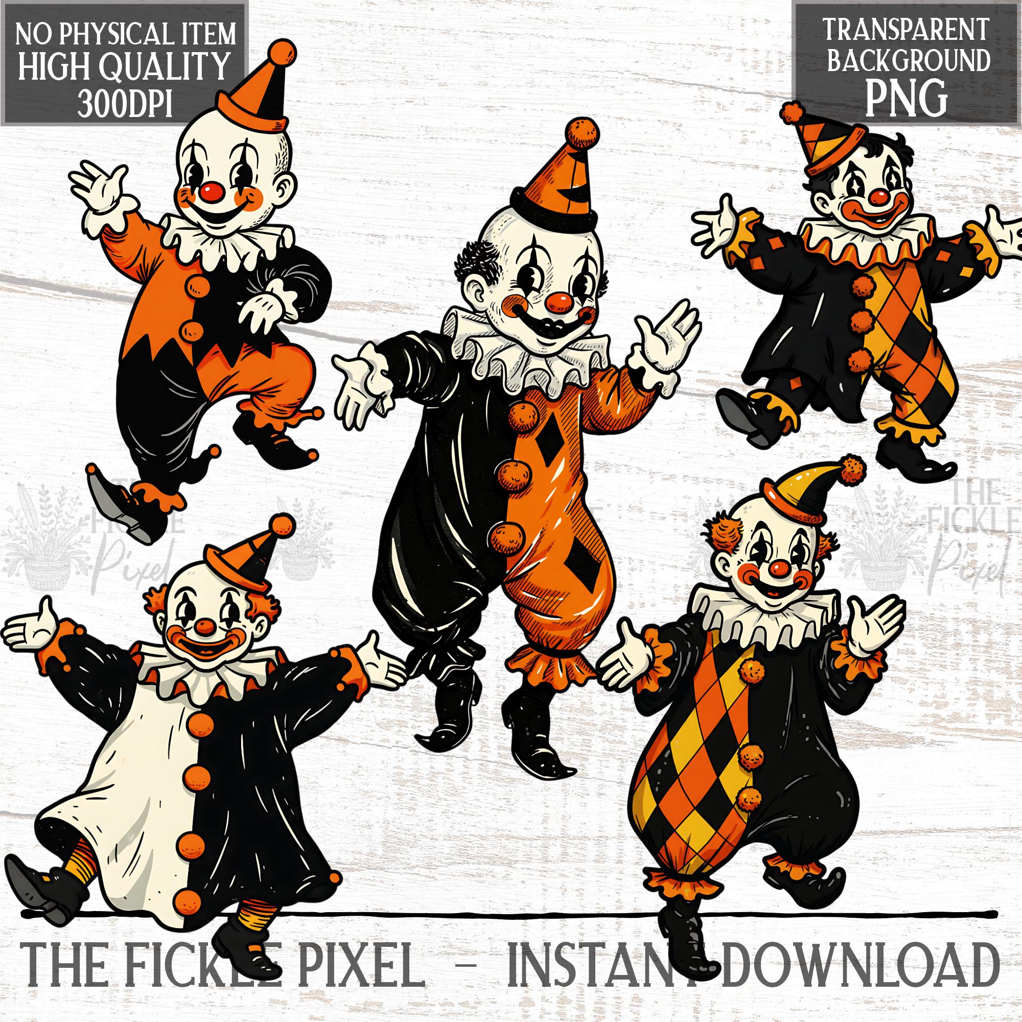 レトロなハロウィンピエロPNGバンドル | 5つの不気味だけど素敵な1950