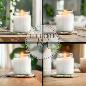 Candle Mockup Bundle, Light Airy Featured White Candle Mockups Add Your Design, Clear Jar 9oz, Printify Candle Mockup