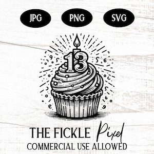 Alles Gute zum 13. Geburtstag Cupcake PNG SVG, Geburtstags Konfetti png, 13.Geburtstags Grußkarte, 13.Geburtstags Shirt Cricut, kommerzielle Nutzung