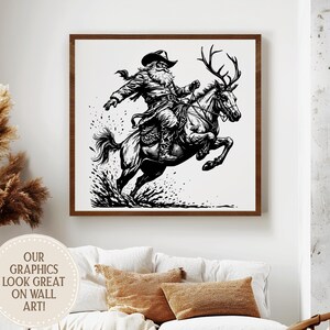 Rodeo Santa Christmas SVG PNG - Cowboy Hat Reindeer Western Holiday Design - Instant Download Sublimation Shirt Decal