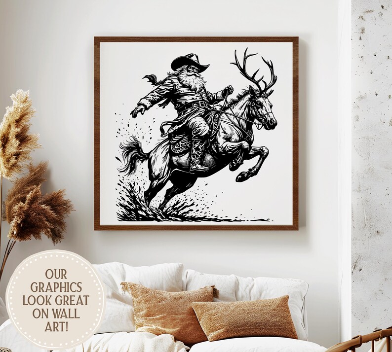 Rodeo Santa Christmas SVG PNG - Cowboy Hat Reindeer Western Holiday Design - Instant Download Sublimation Shirt Decal