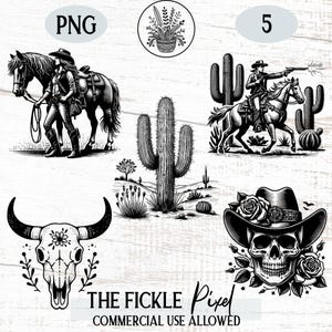 Retro Western PNG Files Digital Download Cowboy,  Cowgirl Png, Desert Skull Clipart, Cricut and Laser Cut Files, Commercial Use